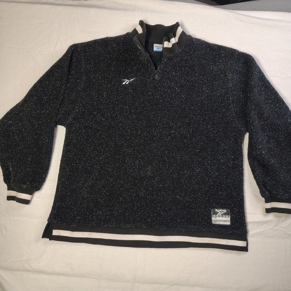 Vintage 90s Reebok Fleece Pullover Men Large Salt and Pepper Legacy Quarter Zip